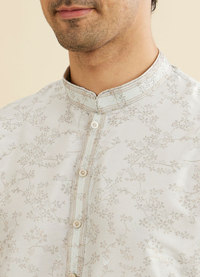 Manyavar Men Ice Blue Floral Vine Patterned Kurta Set