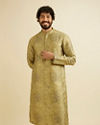 Manyavar Men Mehndi Green Kurta Set with Abstract & Paisley Print