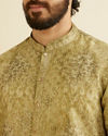 Manyavar Men Mehndi Green Kurta Set with Abstract & Paisley Print image number 1