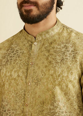 Manyavar Men Mehndi Green Kurta Set with Abstract & Paisley Print image number 1