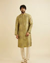 Manyavar Men Mehndi Green Kurta Set with Abstract & Paisley Print image number 2