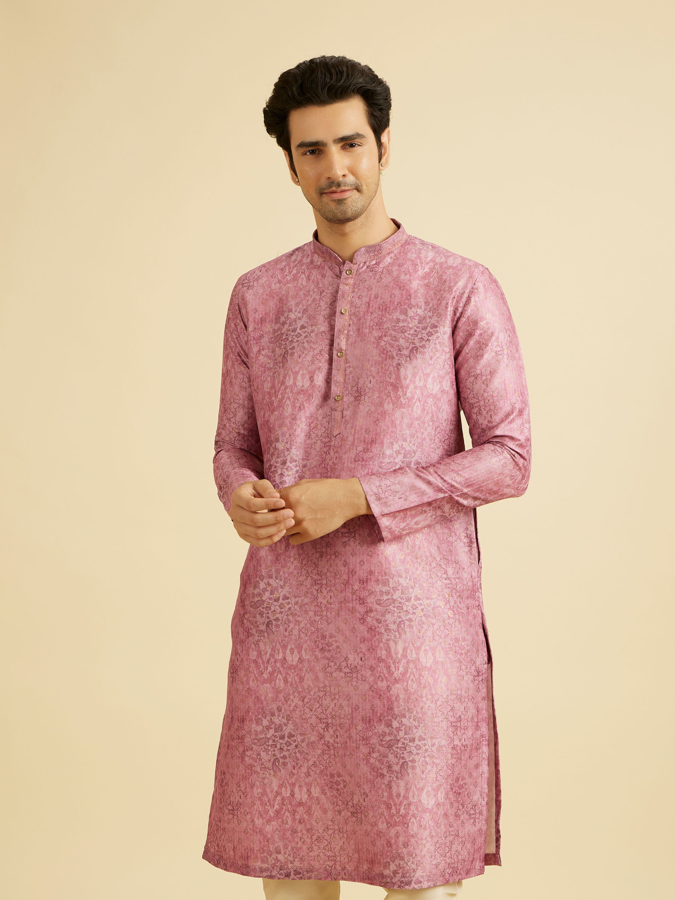 Manyavar Men Rani Pink Splendor Kurta Pajama