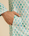 Manyavar Men Aqua Green Chikankari Printed Kurta Set with Sequin Work