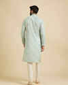 Manyavar Men Aqua Green Chikankari Printed Kurta Set with Sequin Work