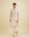 Manyavar Men Baby Pink Chikankari Print Kurta Set with Sequin Work