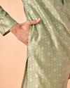 Manyavar Men Regal Brocade Green Kurta Pajama