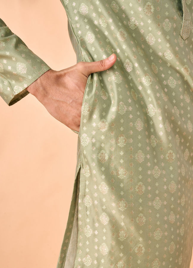 Manyavar Men Regal Brocade Green Kurta Pajama