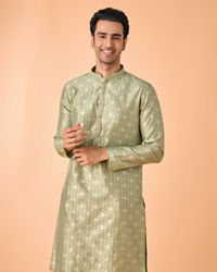Manyavar Men Regal Brocade Green Kurta Pajama