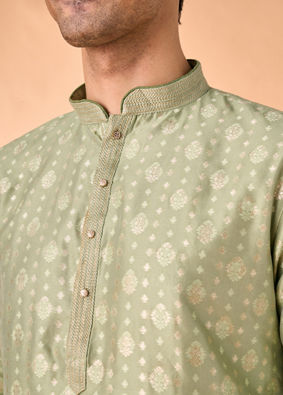 Manyavar Men Regal Brocade Green Kurta Pajama