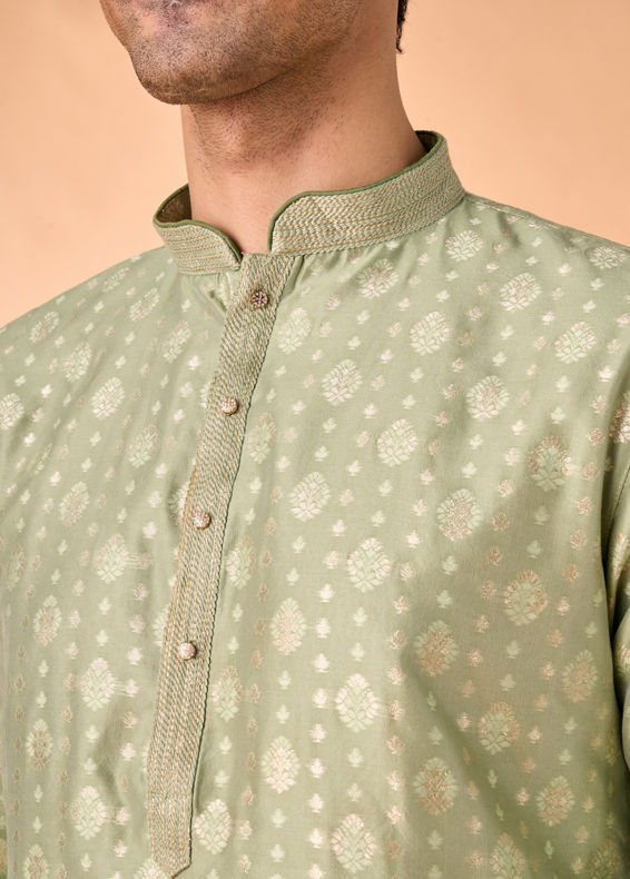 Manyavar Men Regal Brocade Green Kurta Pajama