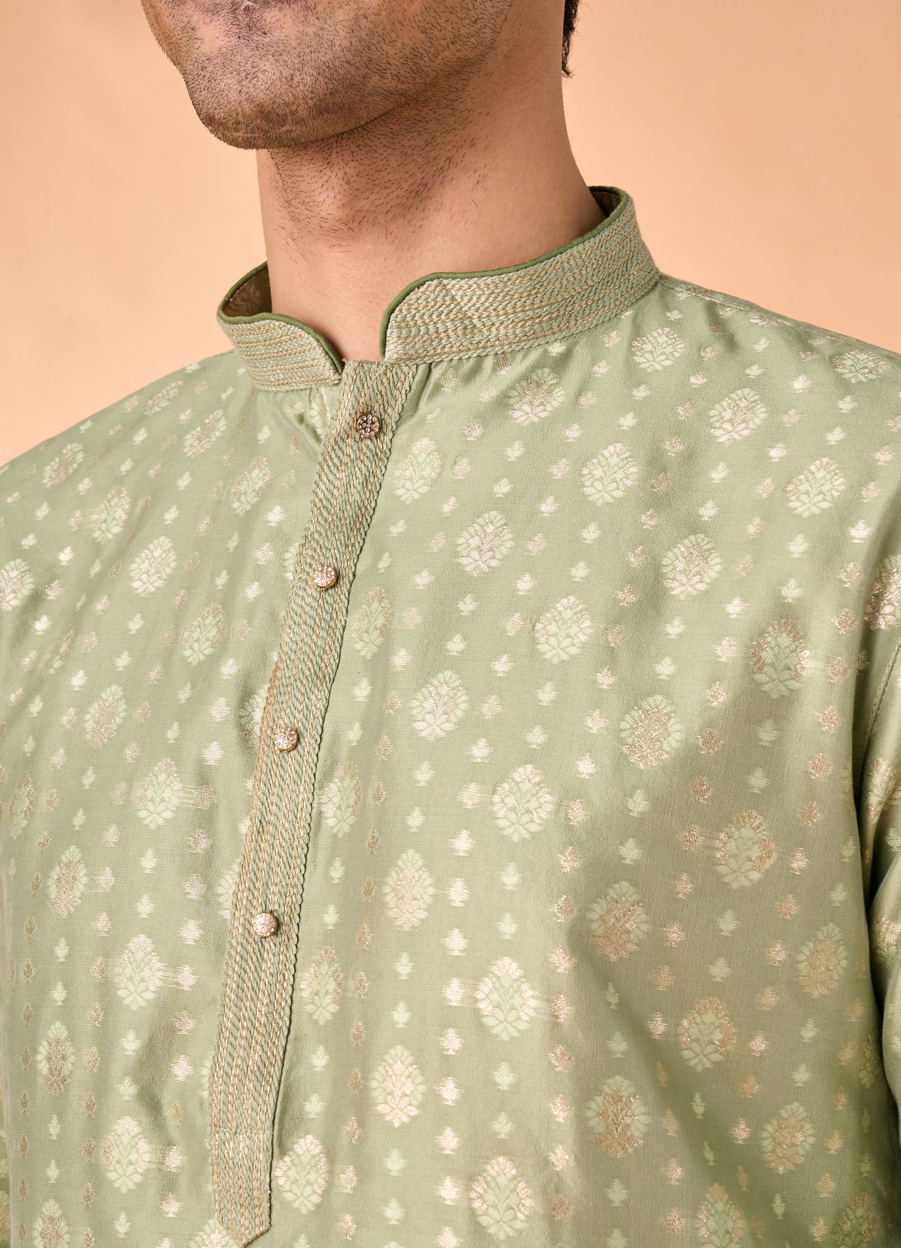 Manyavar Men Regal Brocade Green Kurta Pajama