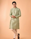 Manyavar Men Regal Brocade Green Kurta Pajama