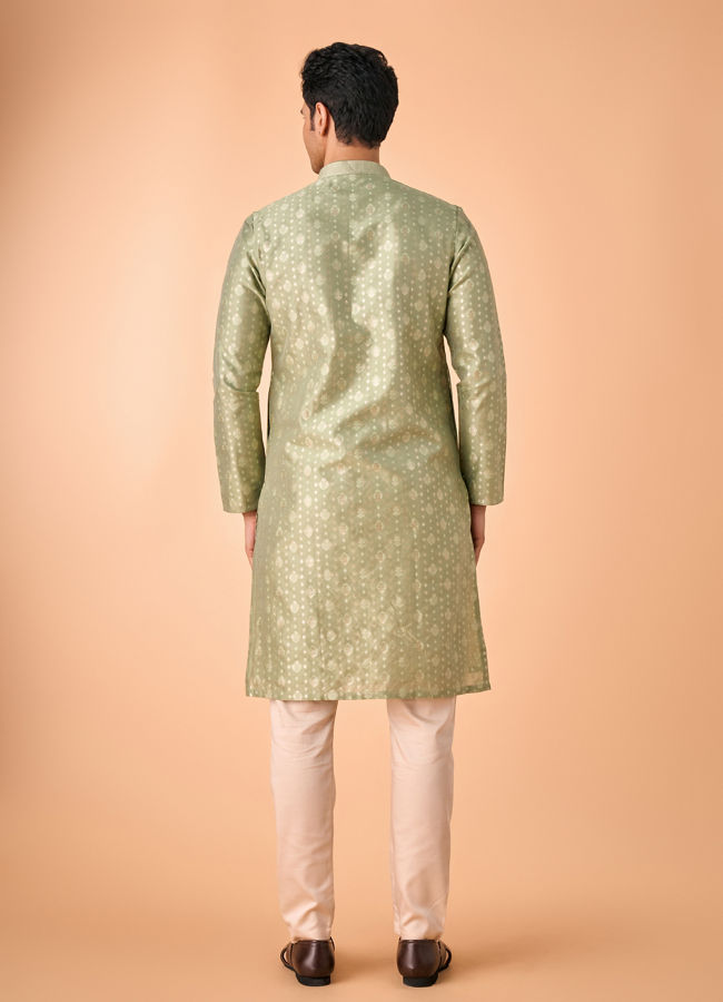 Manyavar Men Regal Brocade Green Kurta Pajama