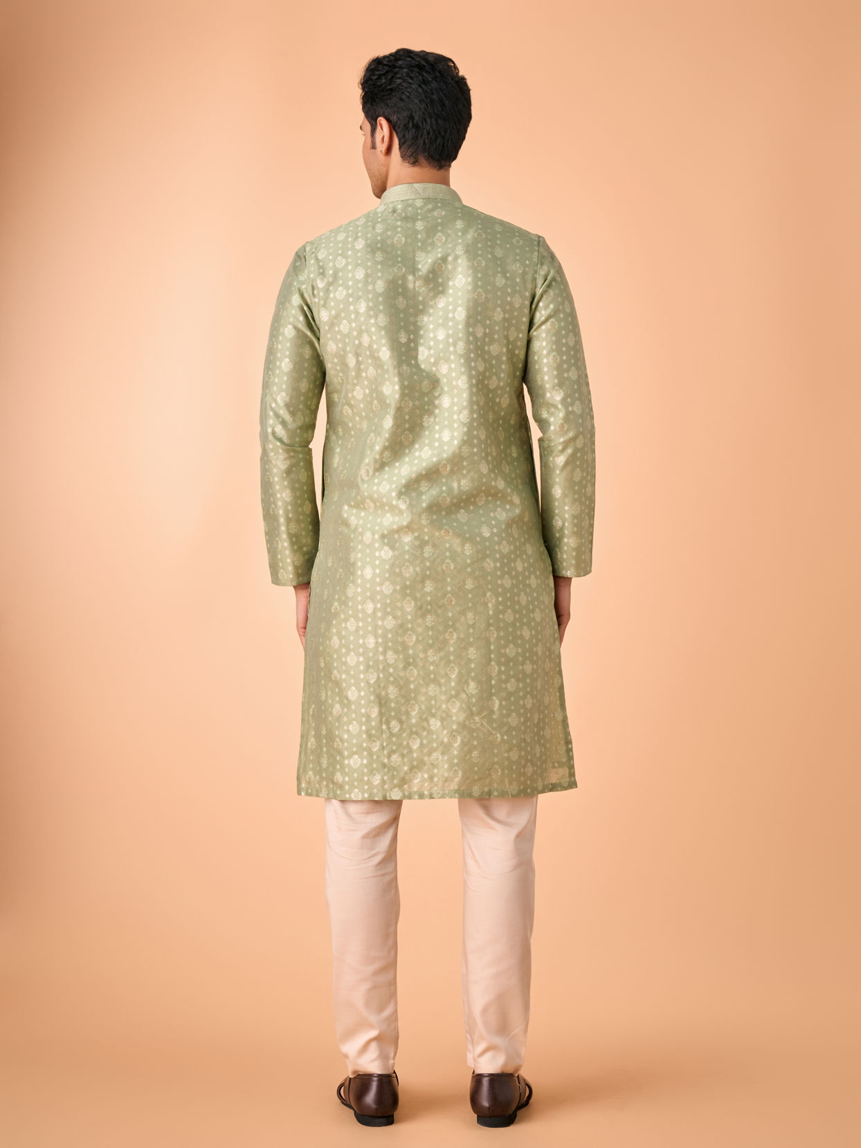 Manyavar Men Regal Brocade Green Kurta Pajama