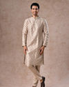 Manyavar Men Timeless Beige Brocade Kurta Pajama