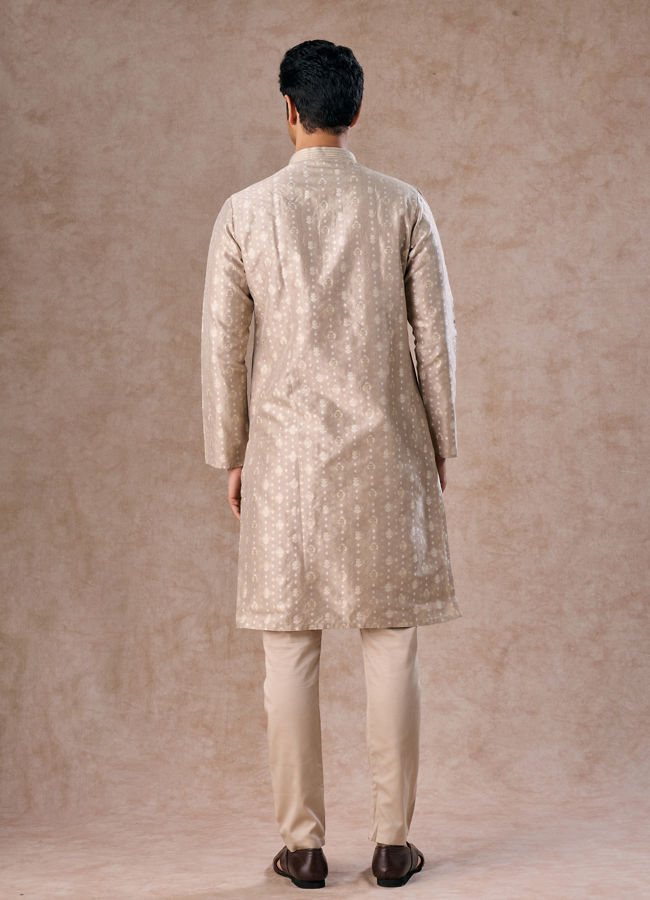 Manyavar Men Timeless Beige Brocade Kurta Pajama
