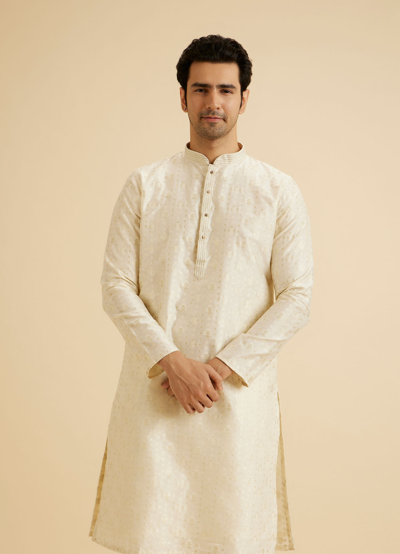 Manyavar Men Cream Elegance Kurta Pajama
