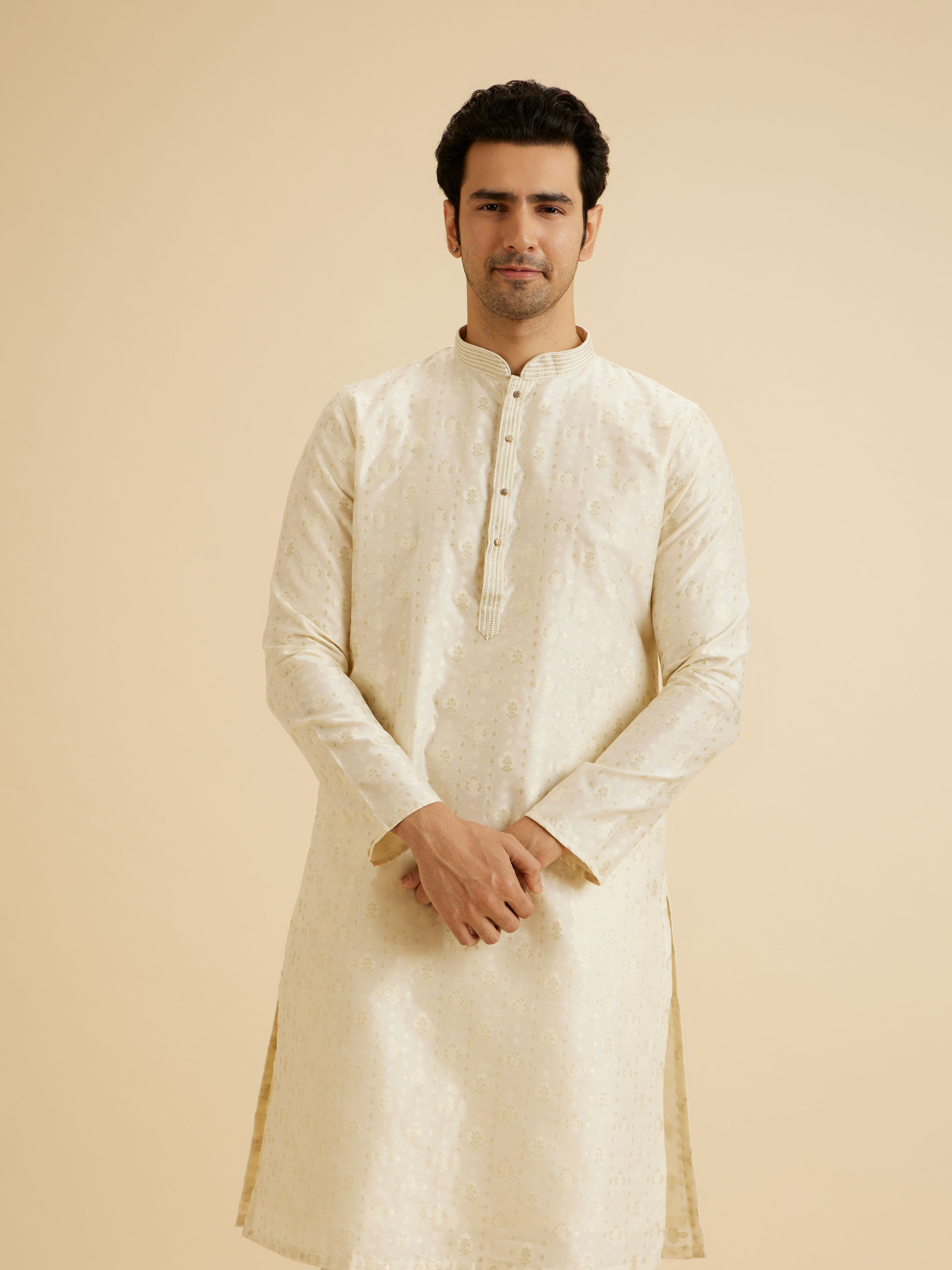 Manyavar Men Cream Elegance Kurta Pajama