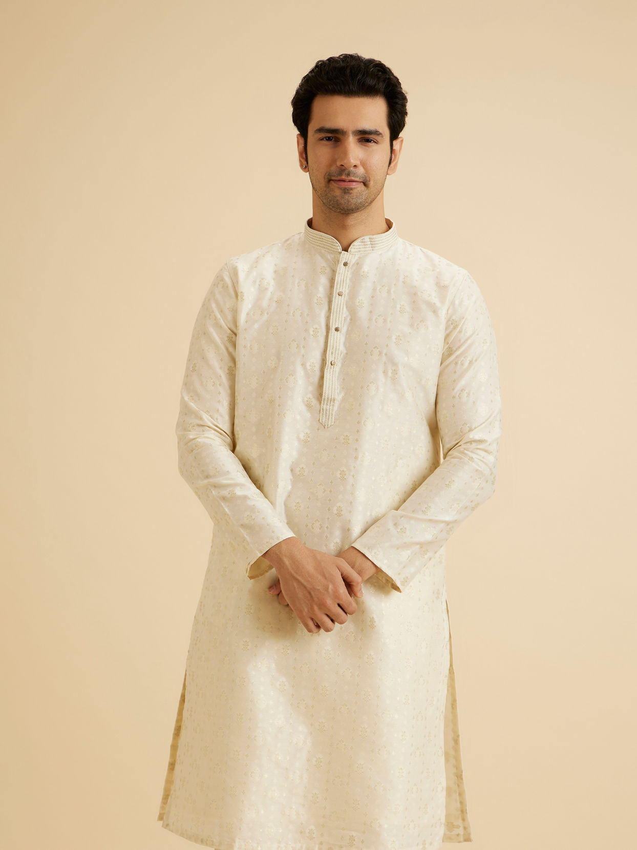 Manyavar Men Cream Elegance Kurta Pajama
