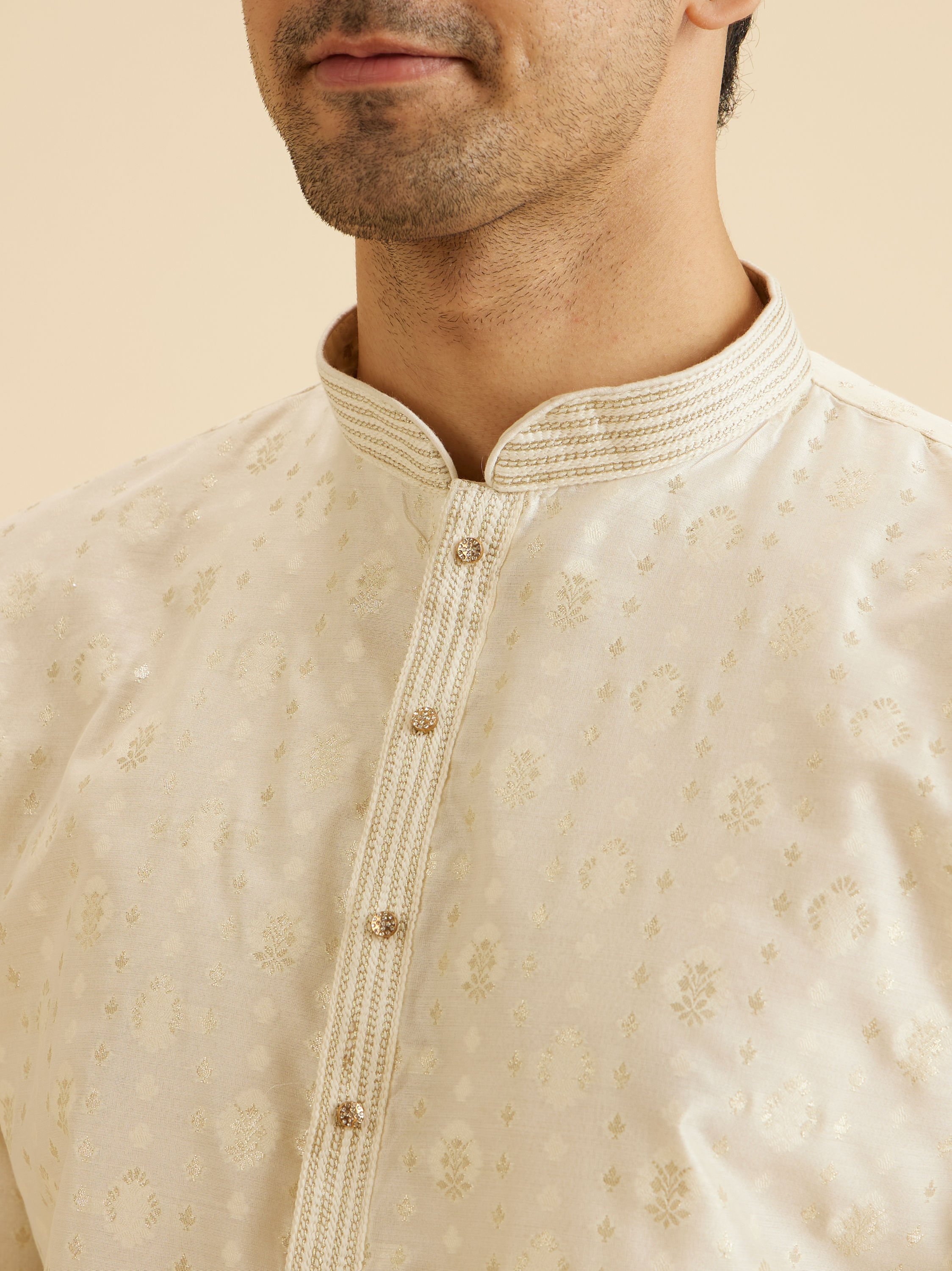 Manyavar Men Cream Elegance Kurta Pajama