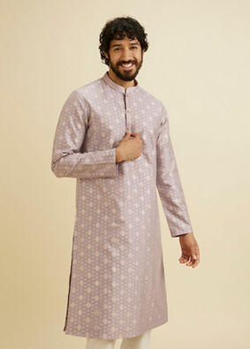 Manyavar Men Soft Lilac Buta Patterned Kurta Set