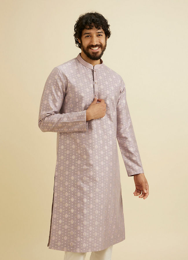 Manyavar Men Soft Lilac Buta Patterned Kurta Set