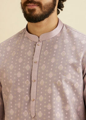 Manyavar Men Soft Lilac Buta Patterned Kurta Set