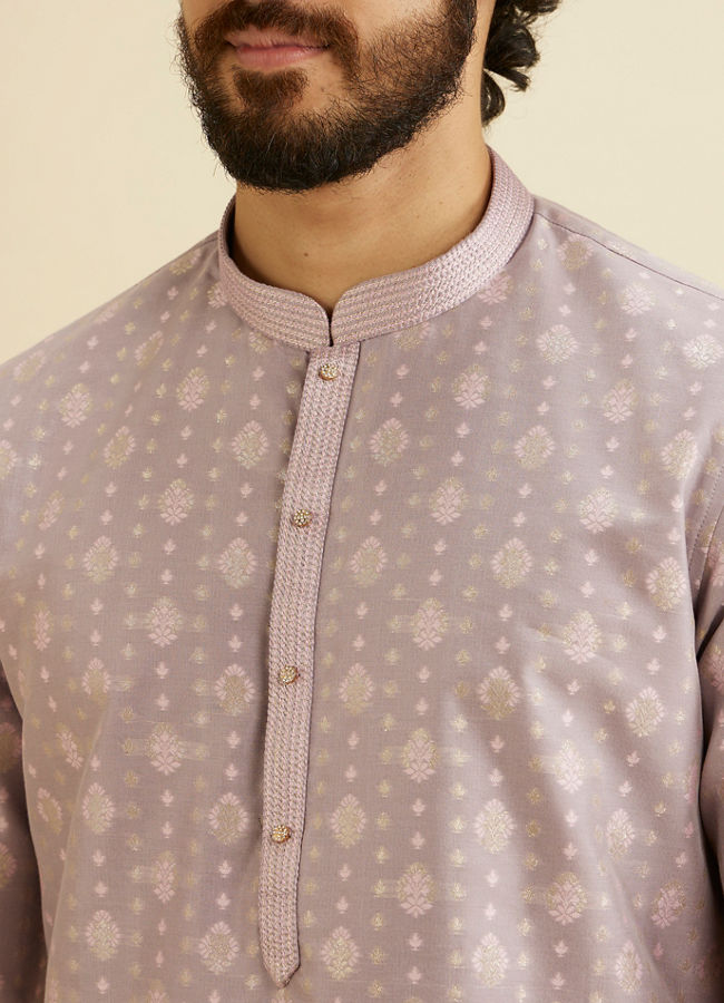 Manyavar Men Soft Lilac Buta Patterned Kurta Set