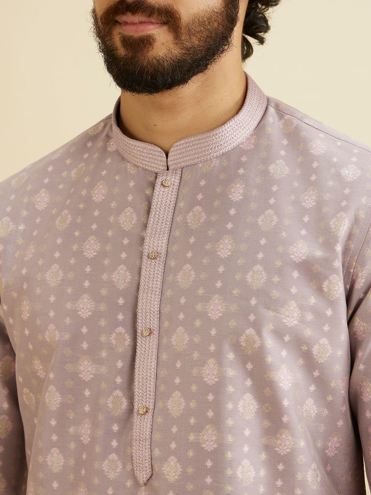 Manyavar Men Soft Lilac Buta Patterned Kurta Set