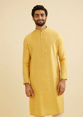 Manyavar Men Mystic Mustard Kurta Pajama image number 0