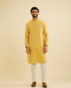 Manyavar Men Mustard Yellow Bel Buti Patterned Kurta Set
