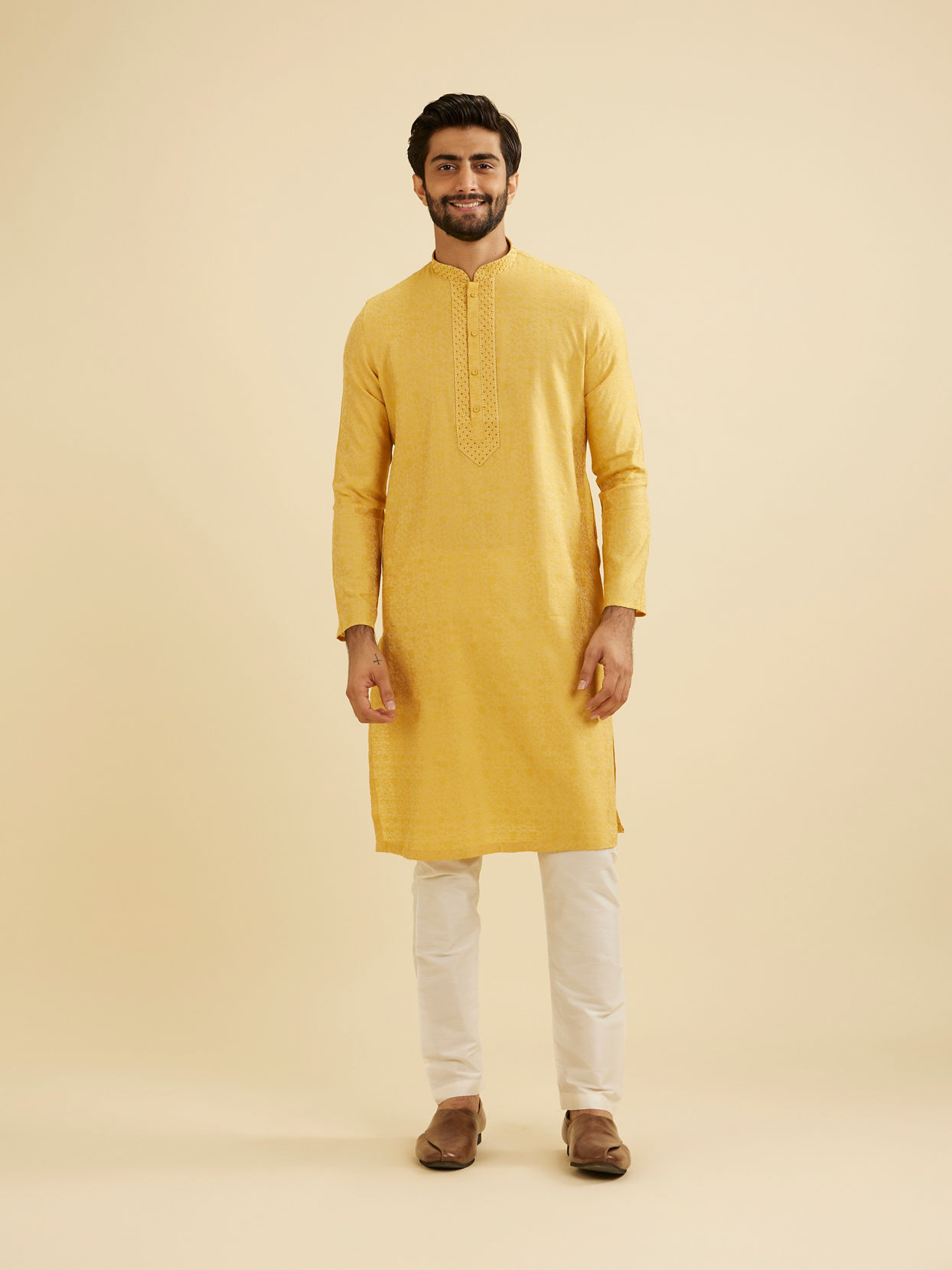 Manyavar Men Mystic Mustard Kurta Pajama image number 2