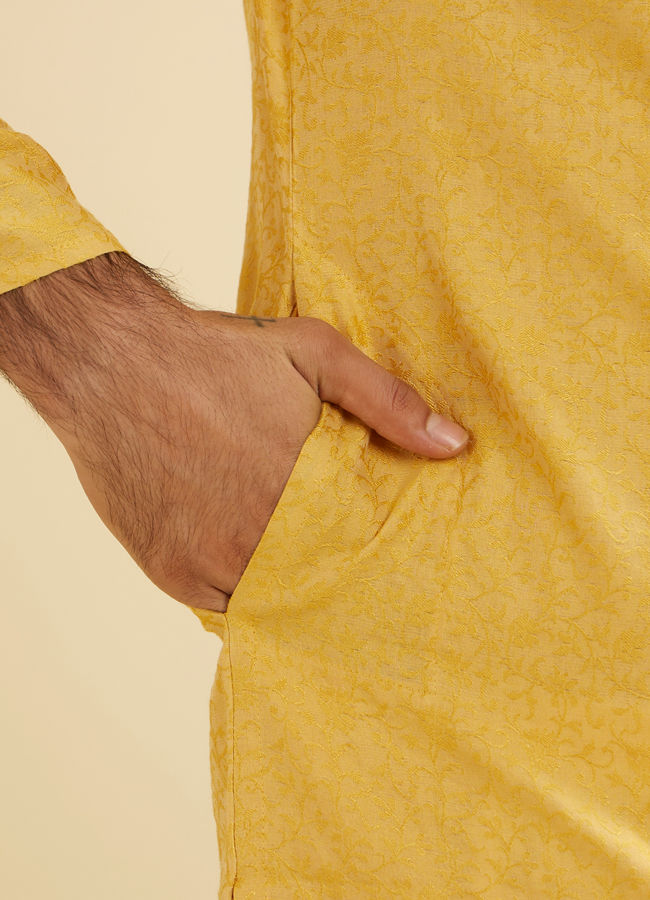 Manyavar Men Mustard Yellow Bel Buti Patterned Kurta Set