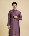Royal Purple Jaal Patterned Kurta Set with Embroidered Neckline