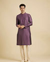 Manyavar Men Royal Purple Jaal Patterned Kurta Set with Embroidered Neckline