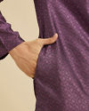 Manyavar Men Royal Purple Jaal Patterned Kurta Set with Embroidered Neckline
