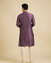 Manyavar Men Royal Purple Jaal Patterned Kurta Set with Embroidered Neckline image number 5