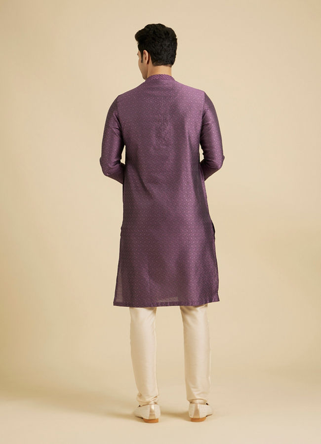 Manyavar Men Royal Purple Jaal Patterned Kurta Set with Embroidered Neckline image number 5