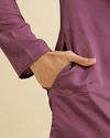 Manyavar Men Royal Purple Plain Kurta Set with Embroidered Neckline