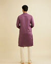 Manyavar Men Royal Purple Plain Kurta Set with Embroidered Neckline