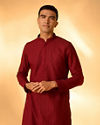 Manyavar Men Maroon Red Chikankari Embroidered Kurta Set
