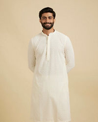 Manyavar Men Warm White Chikankari Embroidered Kurta Set