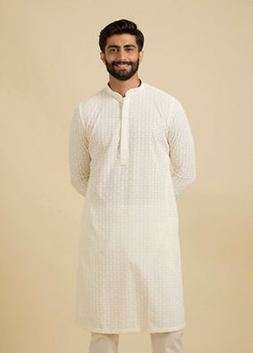 Manyavar Men Classy White Kurta Pyjama Set Kurta Pyjama image number 0