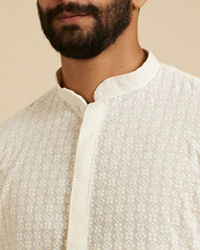 Manyavar Men Warm White Chikankari Embroidered Kurta Set