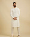 Manyavar Men Warm White Chikankari Embroidered Kurta Set