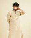 Manyavar Men Cream Beige Chikankari Embroidered Kurta Set image number 0