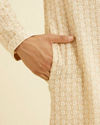 Manyavar Men Cream Beige Chikankari Embroidered Kurta Set image number 3