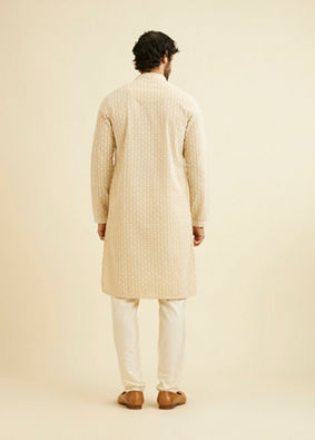 Manyavar Men Cream Beige Chikankari Embroidered Kurta Set image number 5