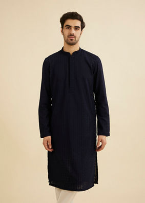 Manyavar Men Indigo Blue Chikankari Embroidered Kurta Set
