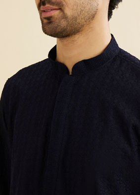 Manyavar Men Indigo Blue Chikankari Embroidered Kurta Set
